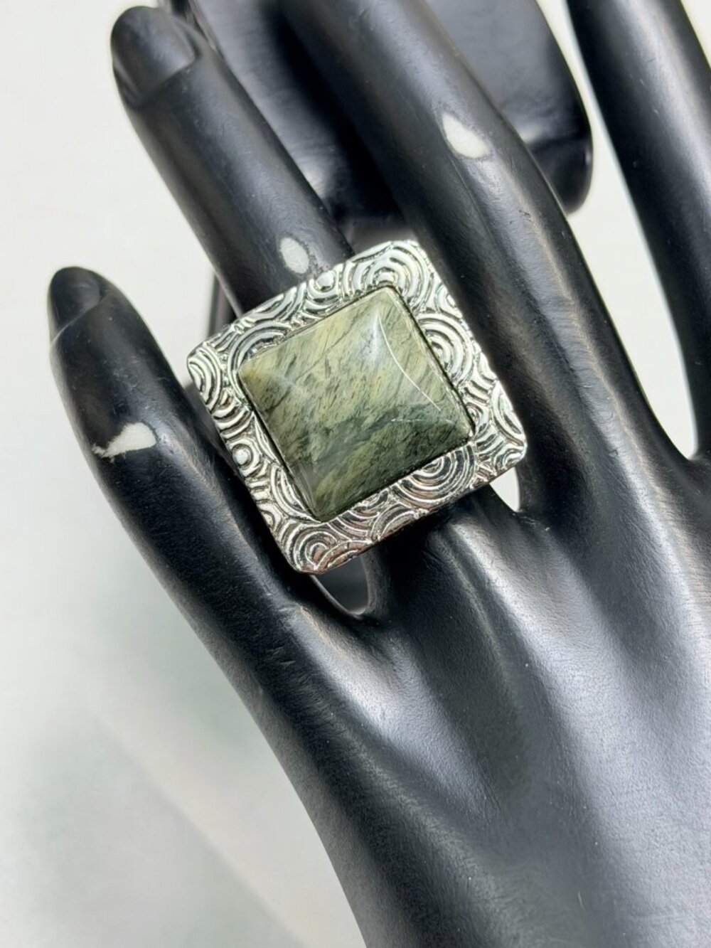 1928 Chunky Square Green Stone Ring Statement Vintage Style Bold Size